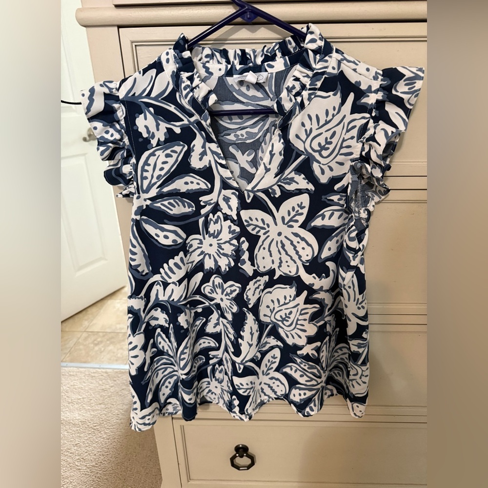 Mud Pie Marlo Printed Top - Navy and White